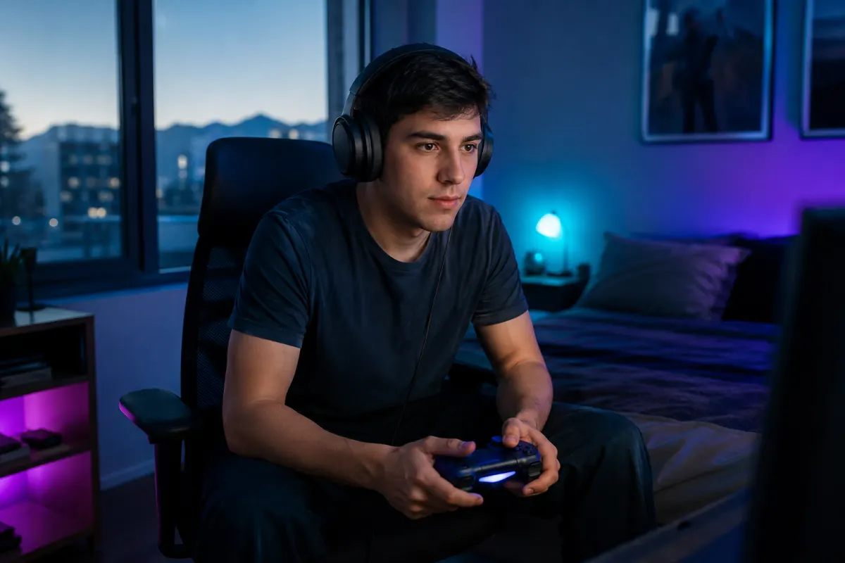 Persona trabajando o jugando con internet de fibra óptica